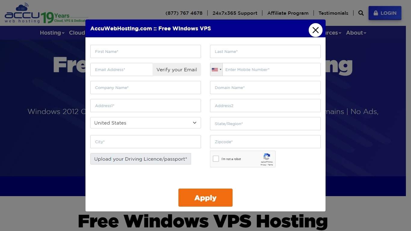 AccuWebHosting Free Windows VPS Hosting Signup