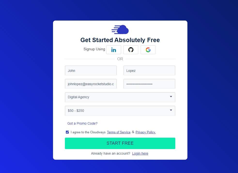 Cloudways Free Trial Signup