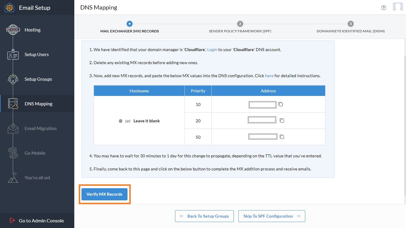 DNS Mapping Zoho