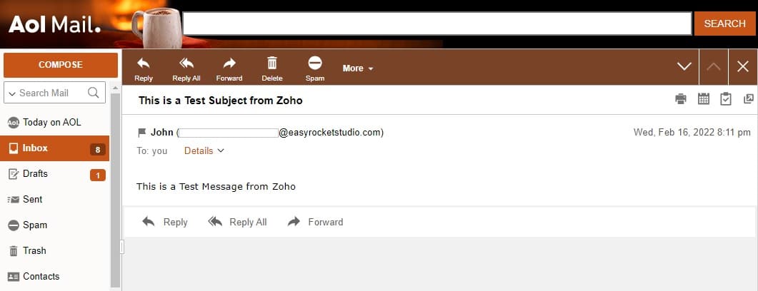 Test Email Zoho to AOLmail