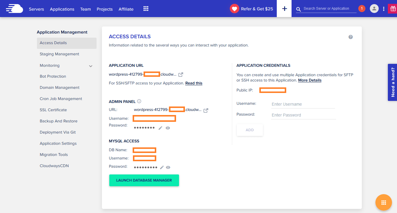 Cloudways Access Panel