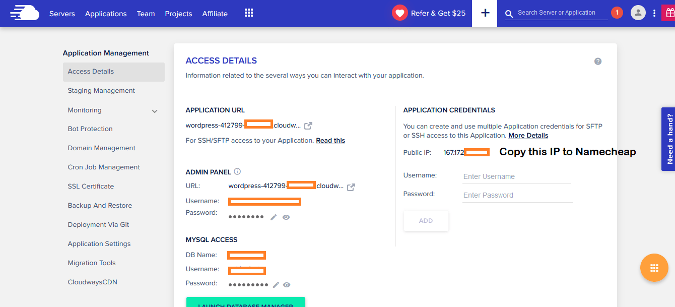 Cloudways Application Credentials