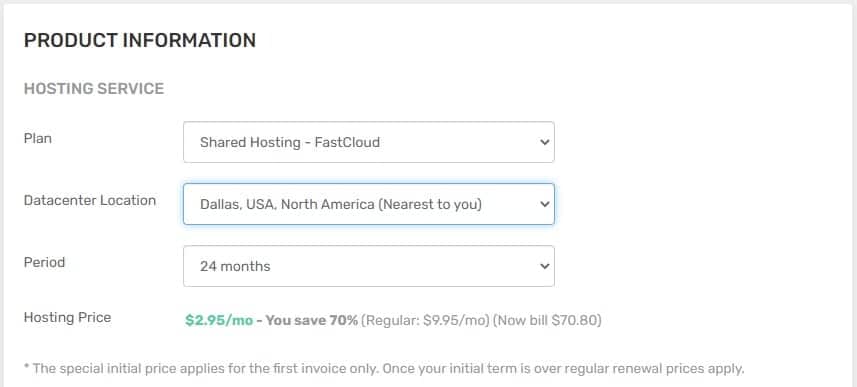 FastComet Shared Cloud SSD Hosting Payment Terms and Pricing