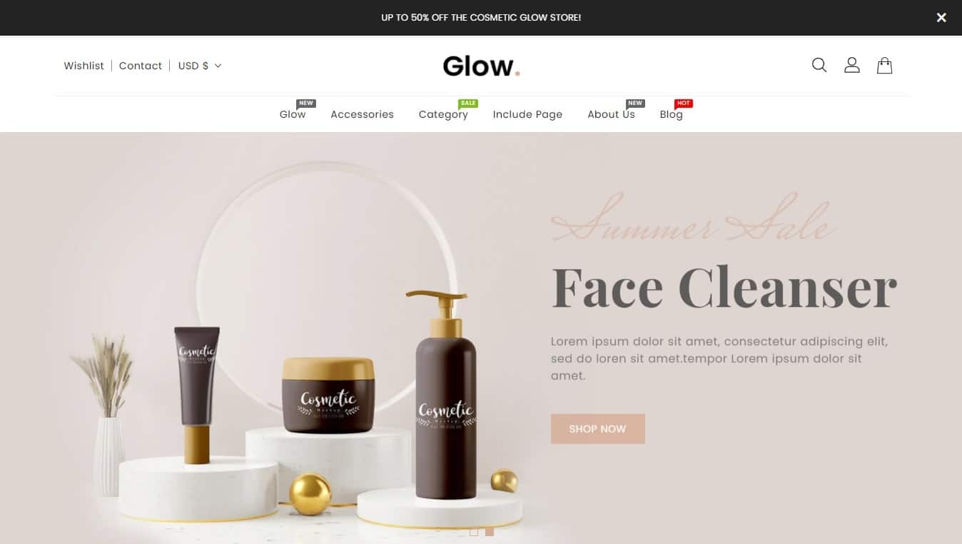 Glow - Dropshipping Beauty & Cosmetics Shopify Theme