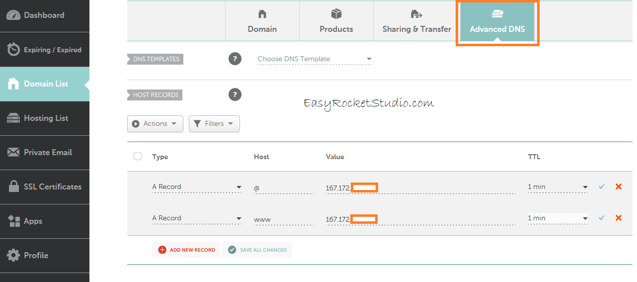 Namecheap Advanced DNS