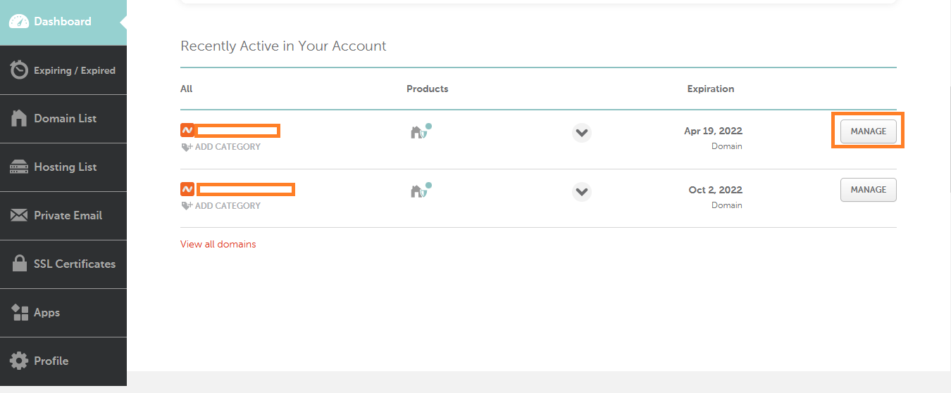 Namecheap Manage Domain