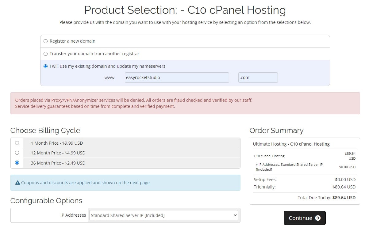 TurnKey Internet Linux cPanel Hosting Payment Terms