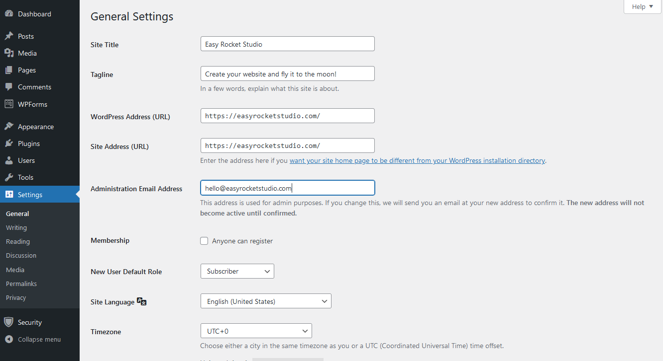 WordPress Configure Settings