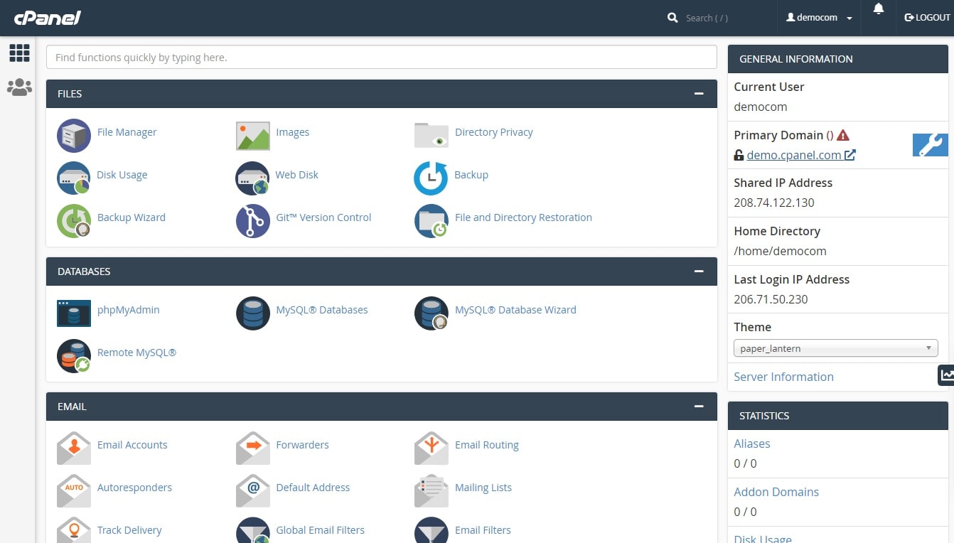 cPanel Web Interface