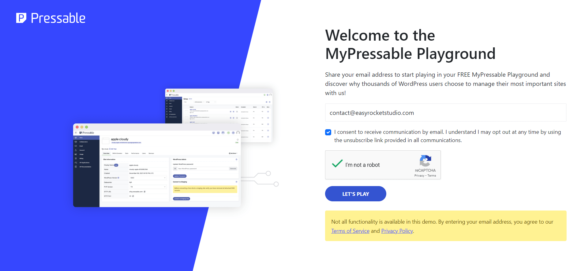 Enter Email Address to Try Pressable