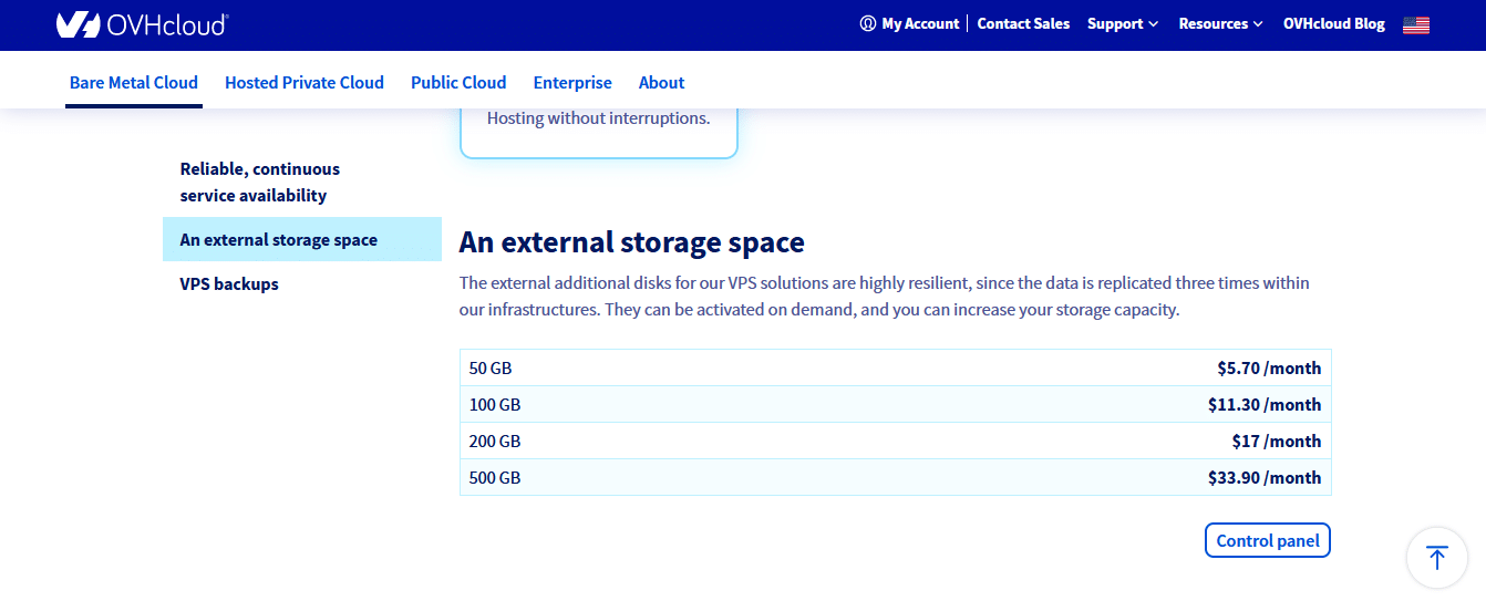OVHcloud Storage VPS Add-Ons Block Storage