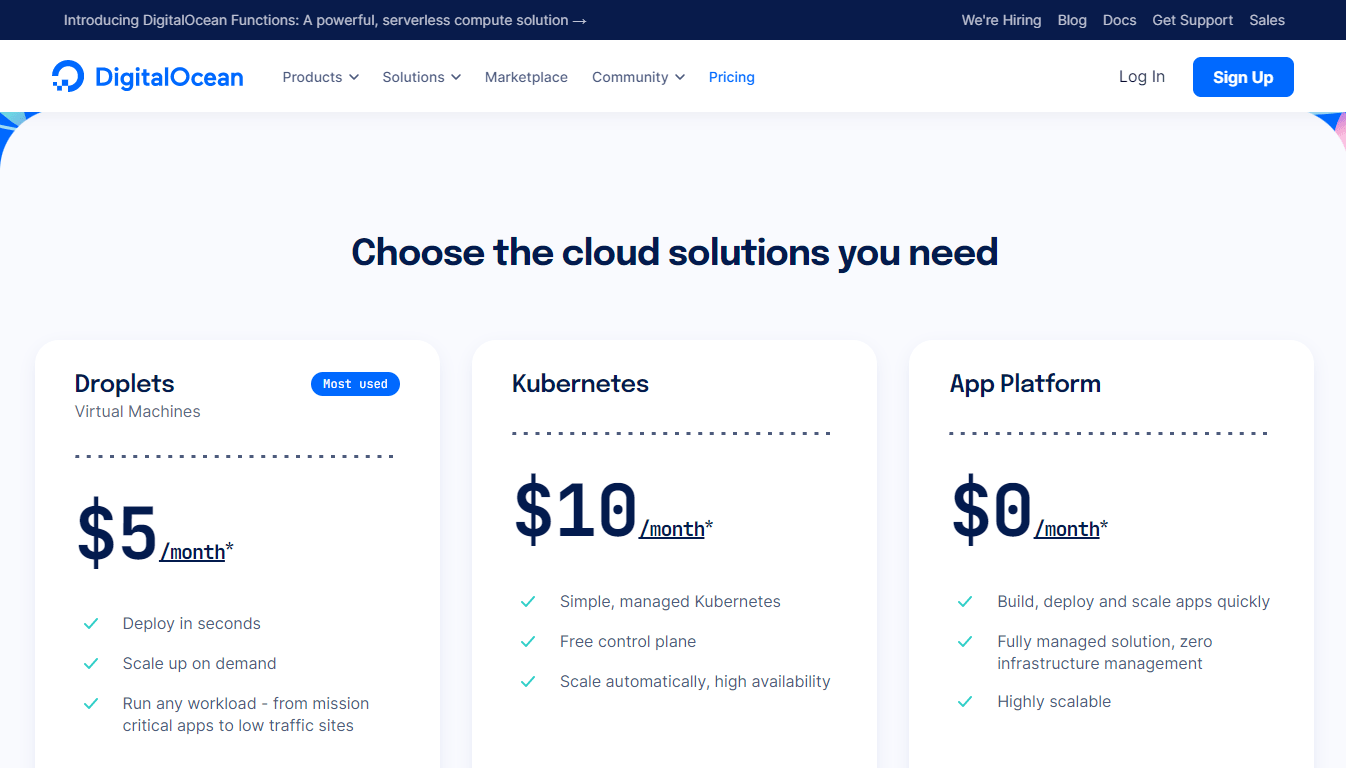 Digital Ocean Cloud Hosting Pricing