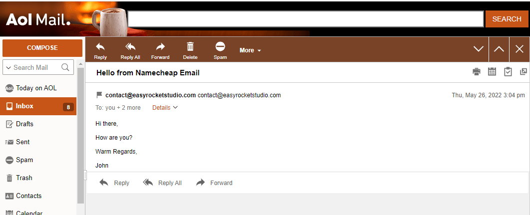 Namecheap Email to AOL Mail