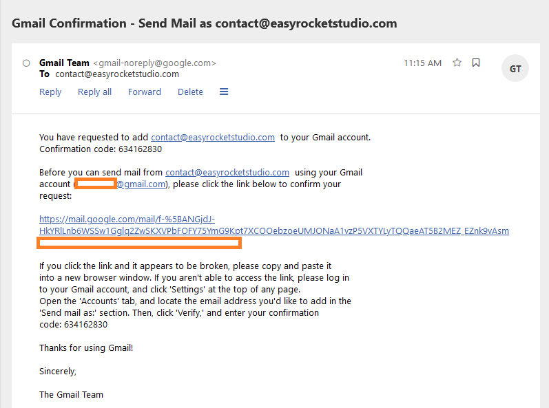 Open Private Email Copy Code or Click Confirmation Link