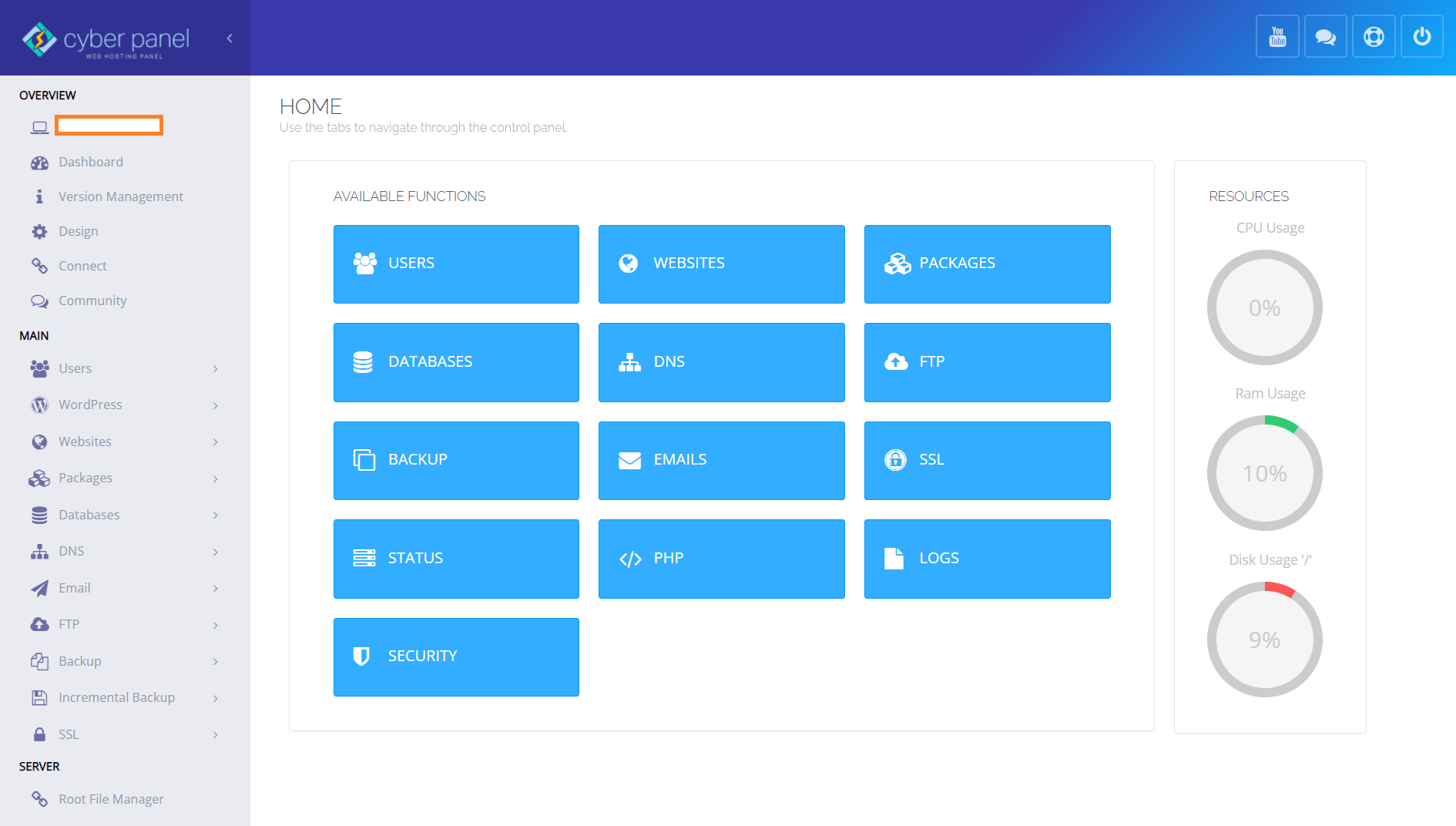 CyberPanel Dashboard