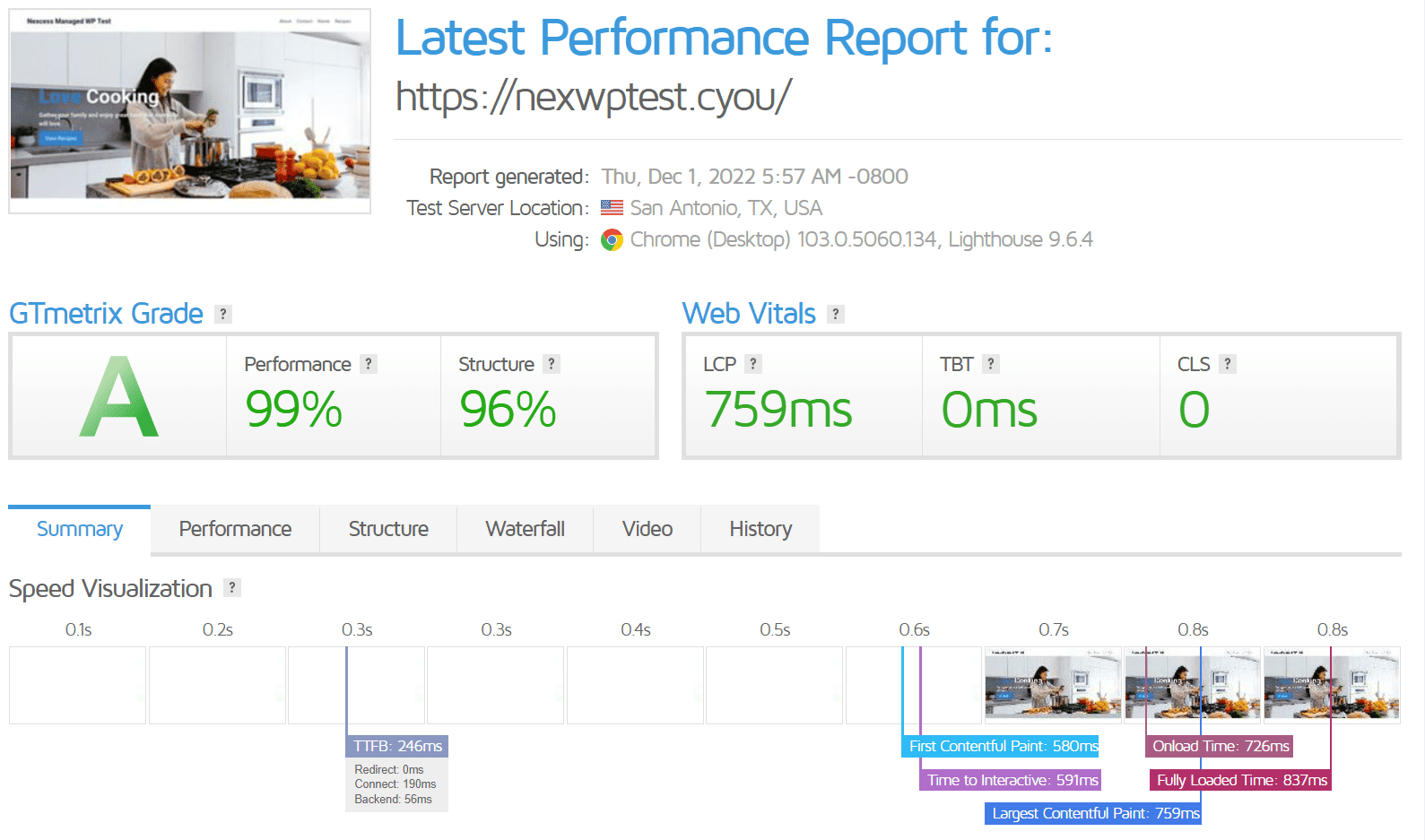 GTmetrix Results Nexcess Managed WordPress