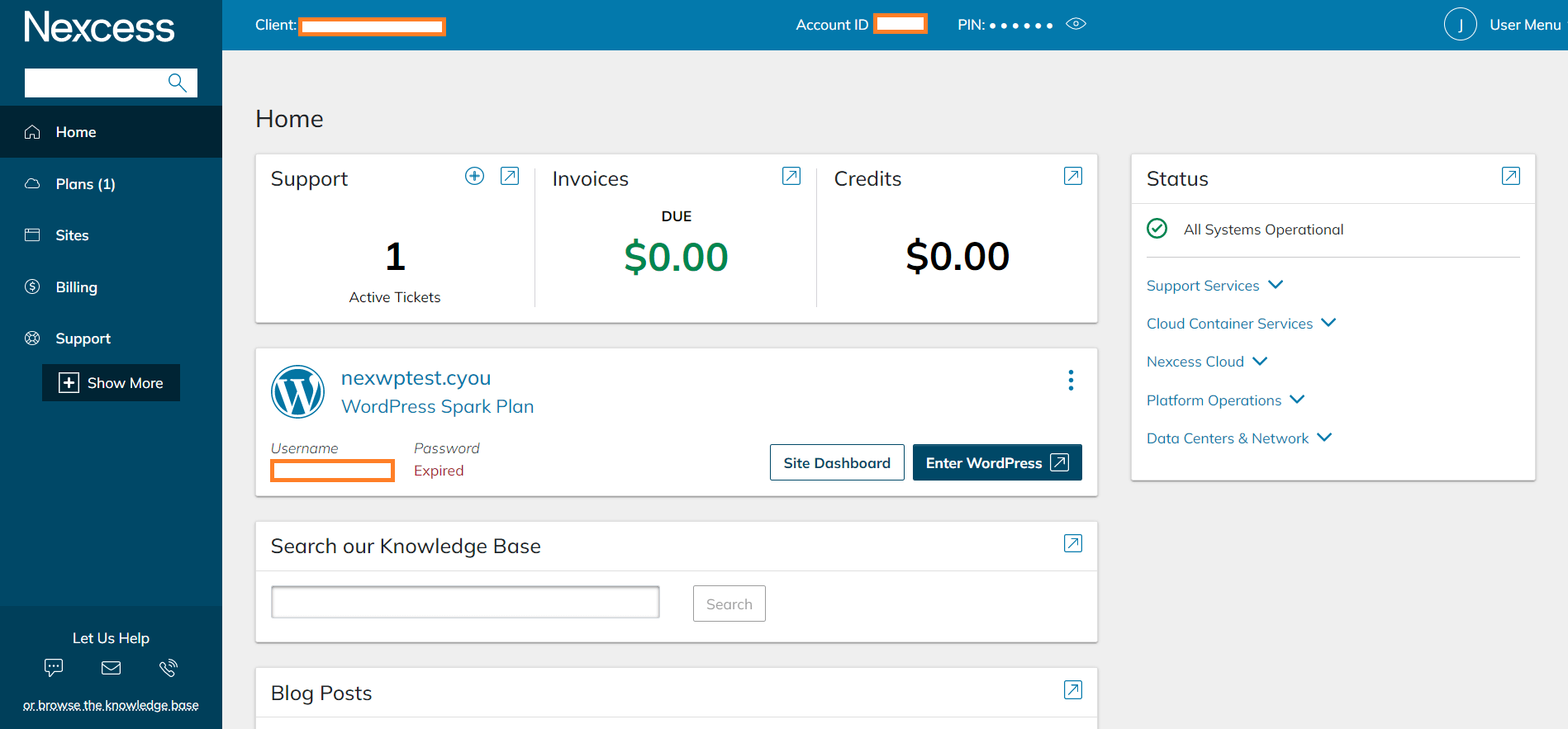 Nexcess Control Panel Dashboard