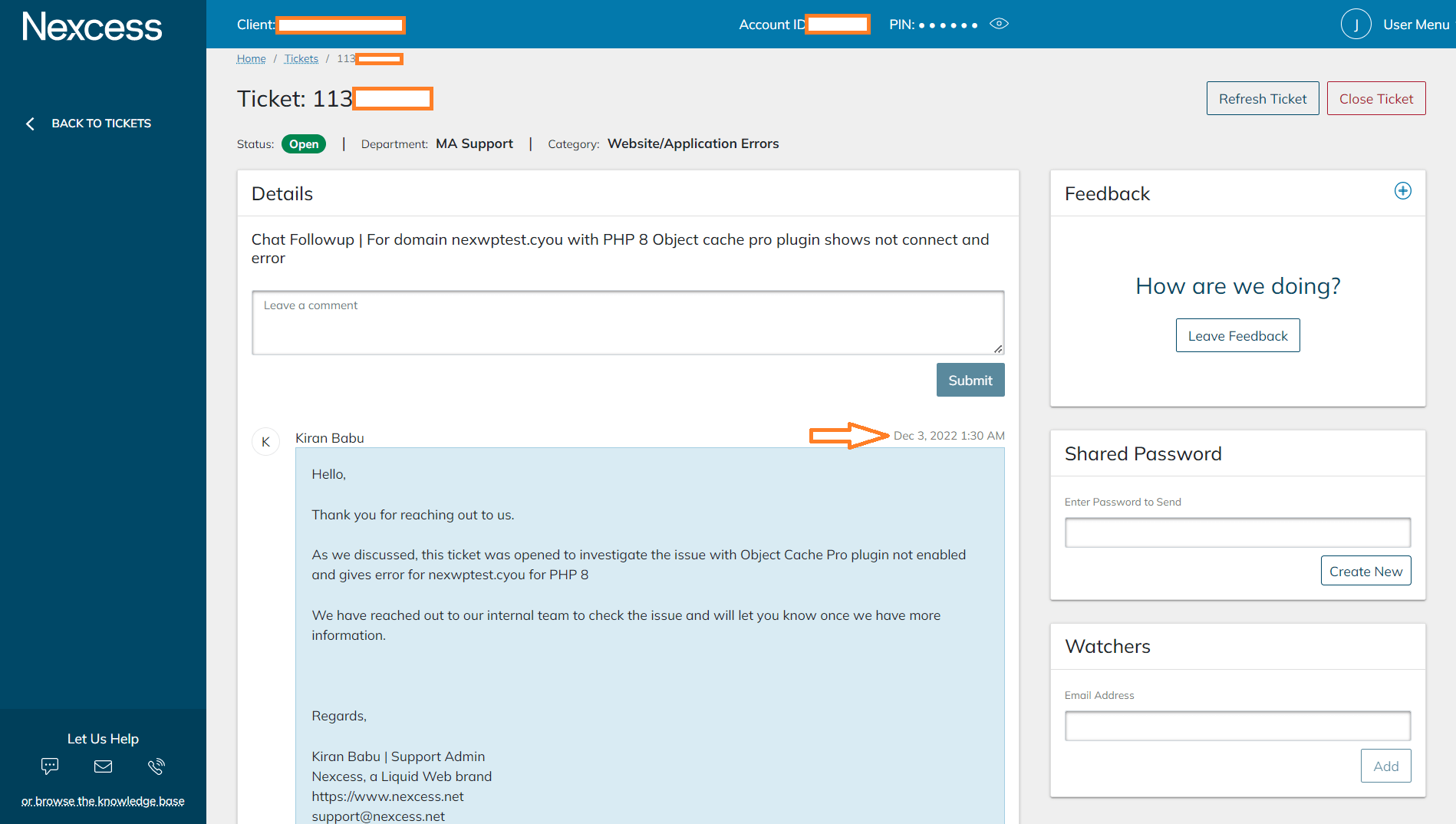 Nexcess Email Support Ticket