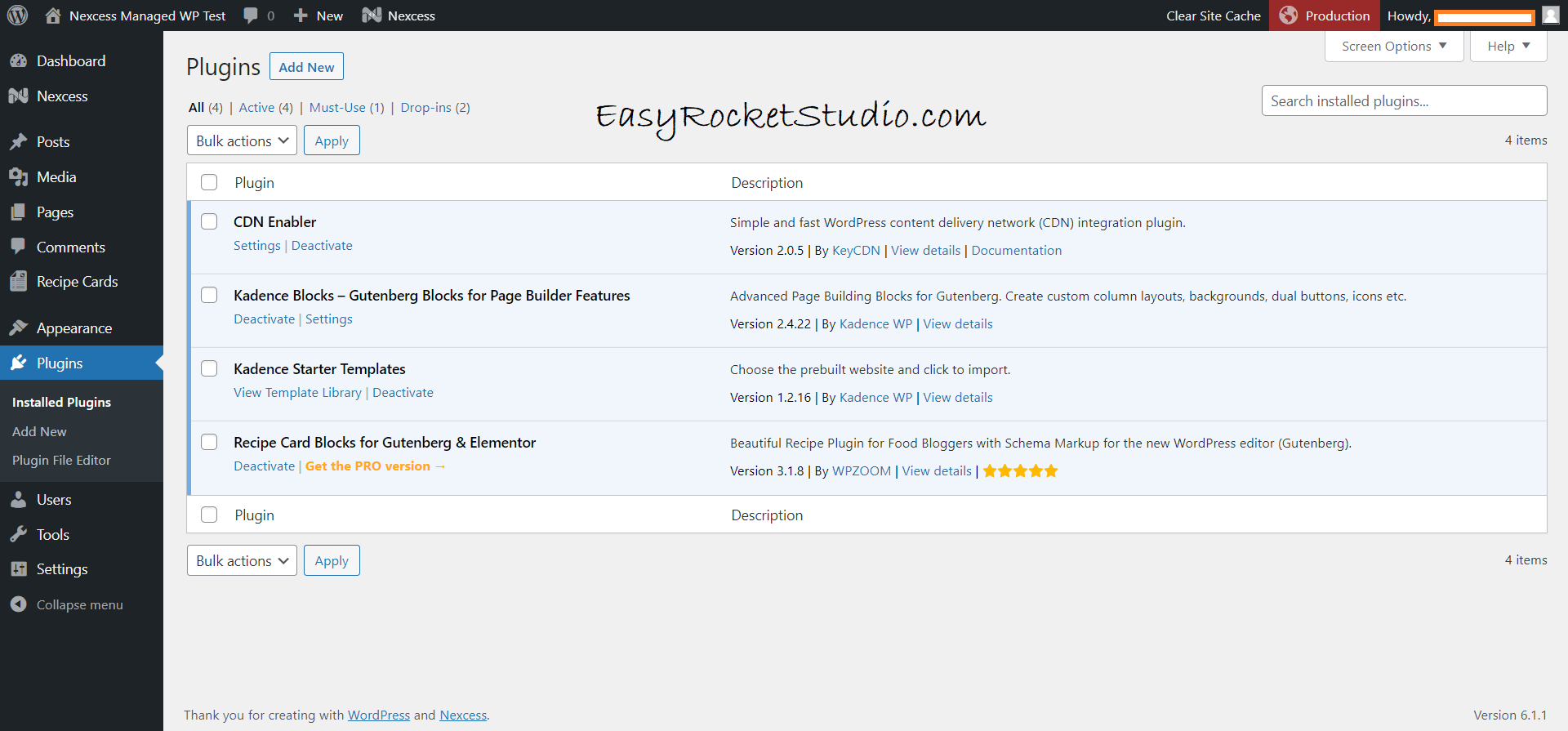 Nexcess Test Website Plugins Installed